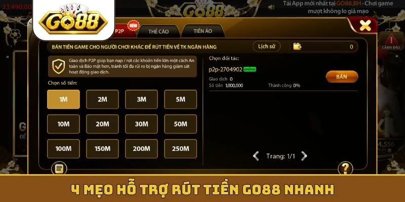 4 mẹo hỗ trợ rút tiền GO88 nhanh