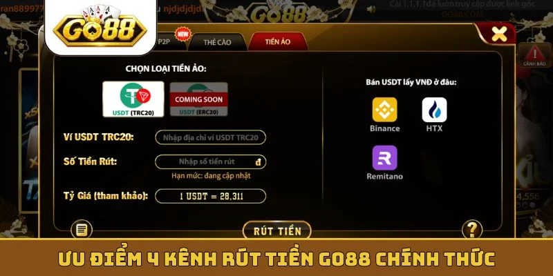 Ưu điểm 4 kênh rút tiền GO88 chính thức